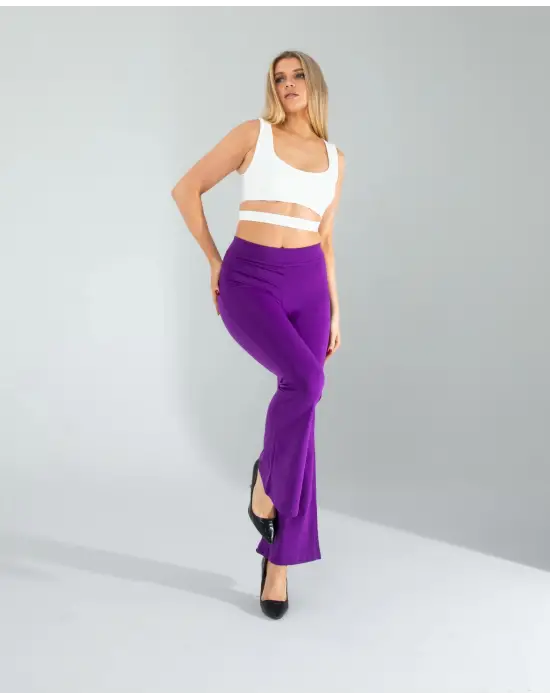 Omarı Esnek Kumaşıyla Konforu Öne Çıkaran Mor Paça Tayt