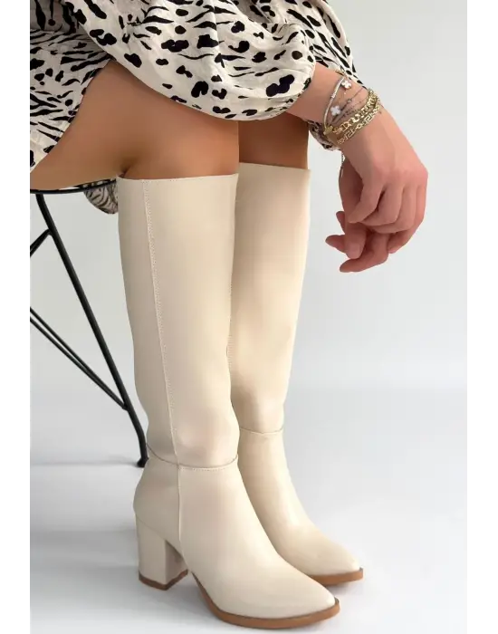 Morena Bej Cilt Bej Tabanlı Topuklu Çizme