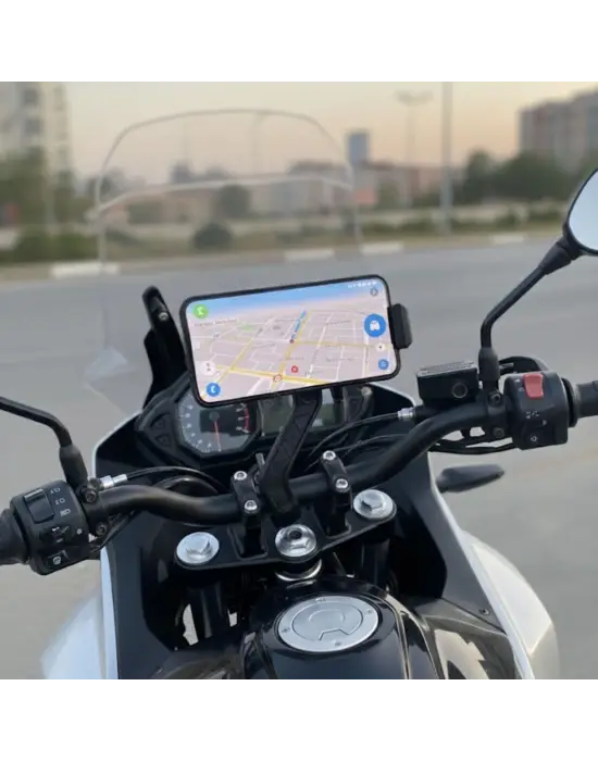 Motosiklet Gidon Telefon Tutucu–360° Döner, Kaymaz Sabitleme Sistemli, Sarsıntı Önleyici Telefon Tutucu Aparat