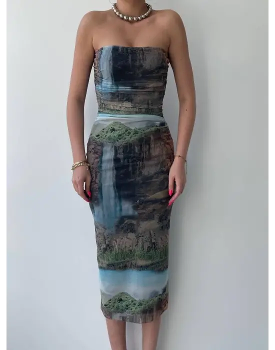 Mountain Straplez Tül Elbise