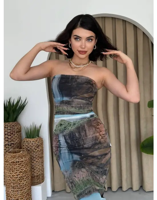 Mountain Straplez Tül Elbise