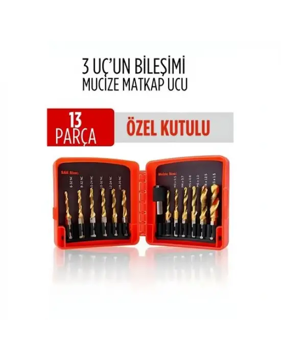 Mucize HSS 13lü Kombinasyon Matkap Ucu Seti – Delme, Havşa, Diş Açma Tek Adımda