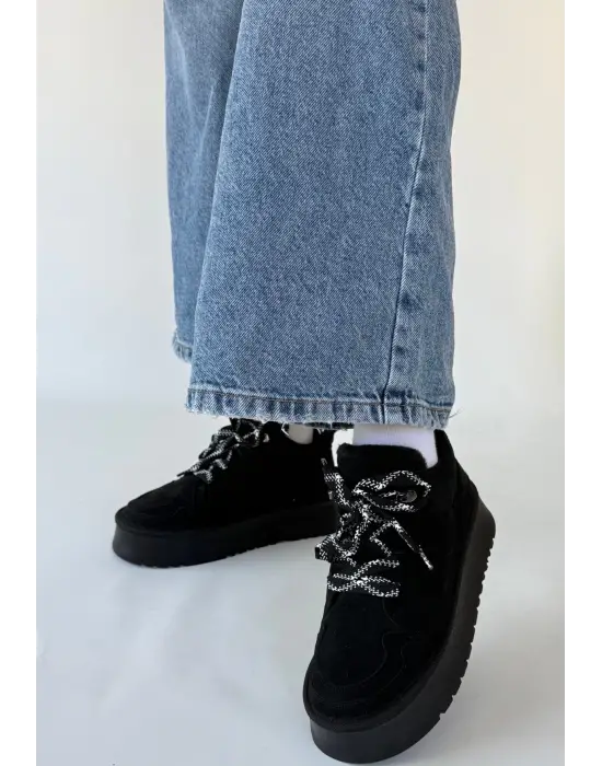 Muden Siyah Süet Bağcıklı Bot