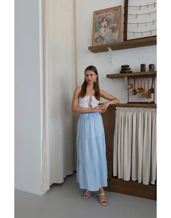 Müslin kumaş keten uzun etek mvi pt