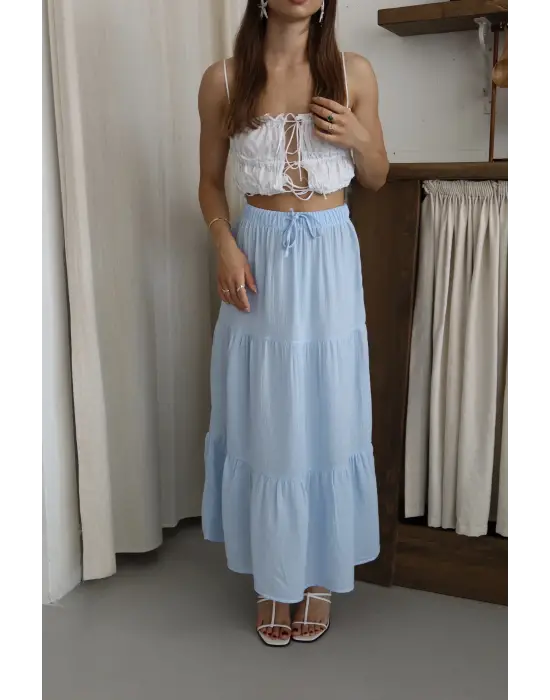 Müslin kumaş keten uzun etek mvi pt