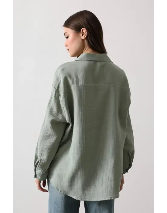 Müslin Uzun Kol Gömlek - Haki