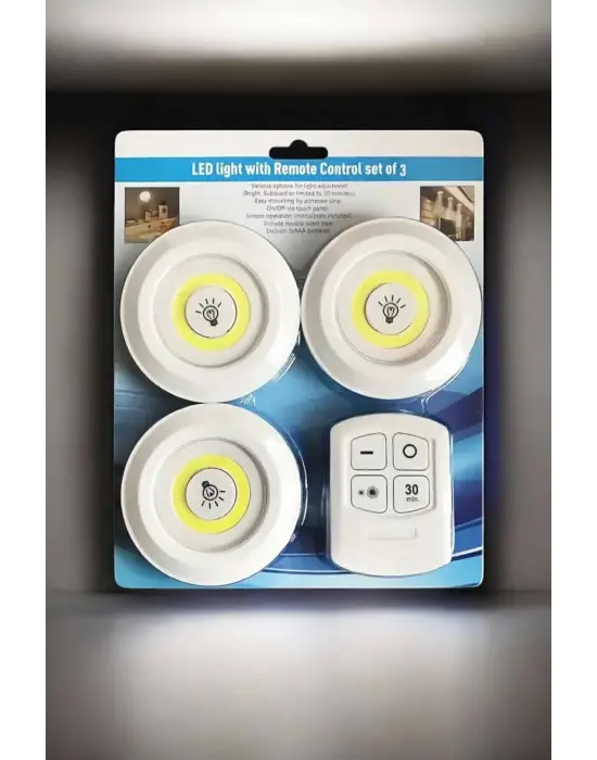 Mutfak Dolap Altı Işığı Uzaktan Kumandalı Yapışkanlı Kablosuz Pilli