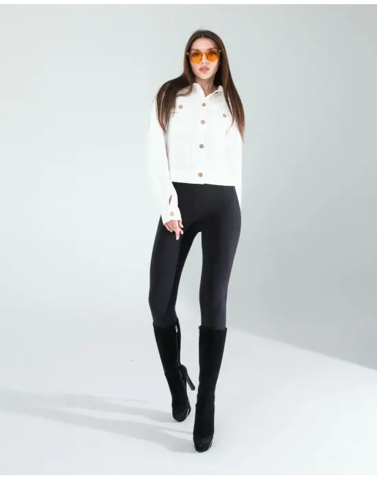 Etnik Desenli Denim Ceket