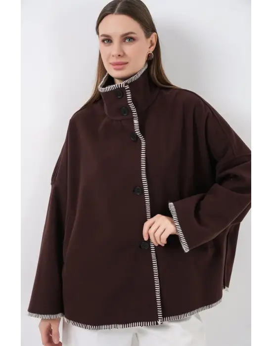 Nakışlı Kaşe Ceket 9167 - Kahverengi