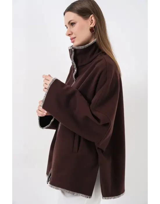 Nakışlı Kaşe Ceket 9167 - Kahverengi