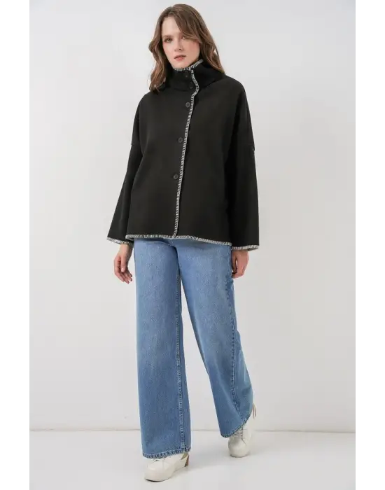 Nakışlı Kaşe Ceket 9167 - Siyah