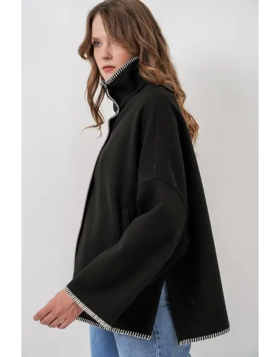 Nakışlı Kaşe Ceket 9167 - Siyah