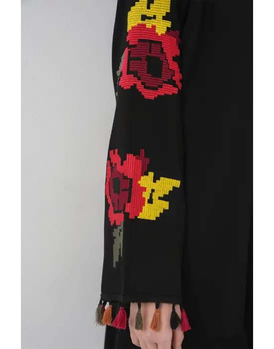 Nakışlı Midi Elbise 2531 - Siyah