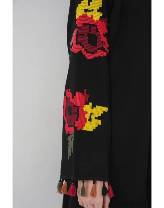 Nakışlı Midi Elbise 2531 - Siyah