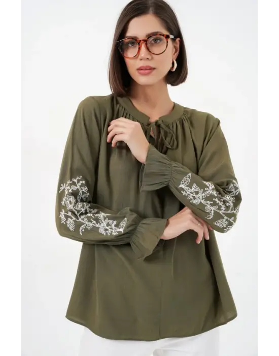 Nakışlı Örme Bluz 941 - Haki