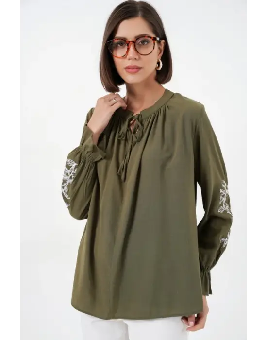 Nakışlı Örme Bluz 941 - Haki