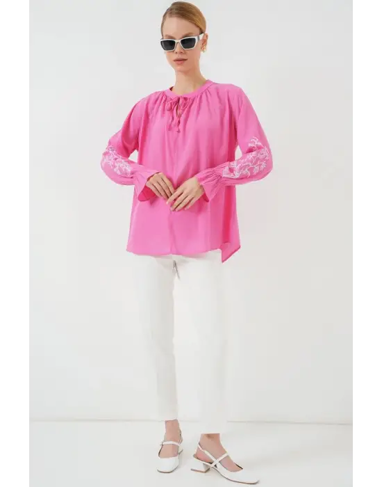 Nakışlı Örme Bluz 941 - Pembe