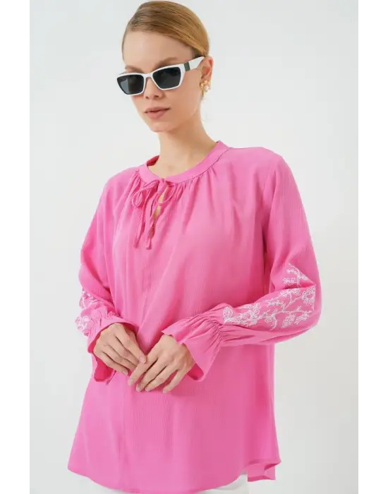 Nakışlı Örme Bluz 941 - Pembe