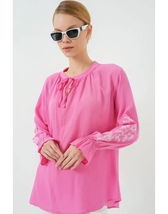 Nakışlı Örme Bluz 941 - Pembe