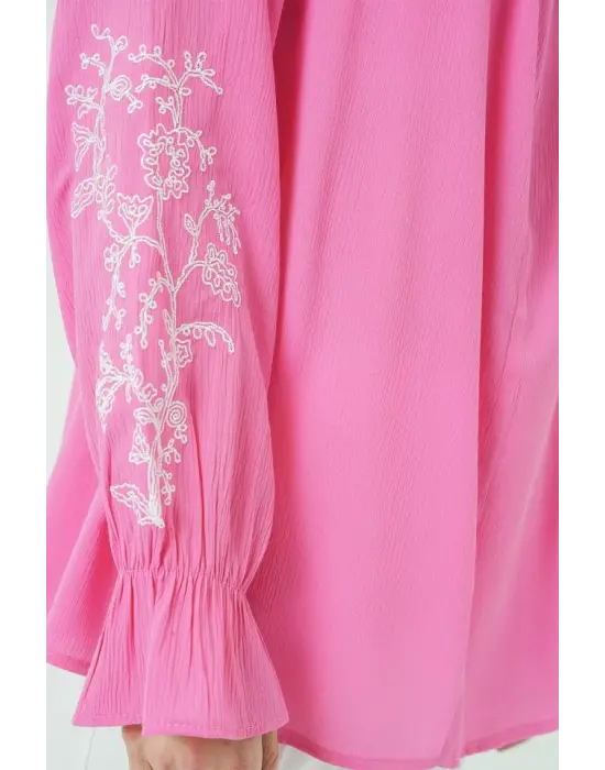Nakışlı Örme Bluz 941 - Pembe