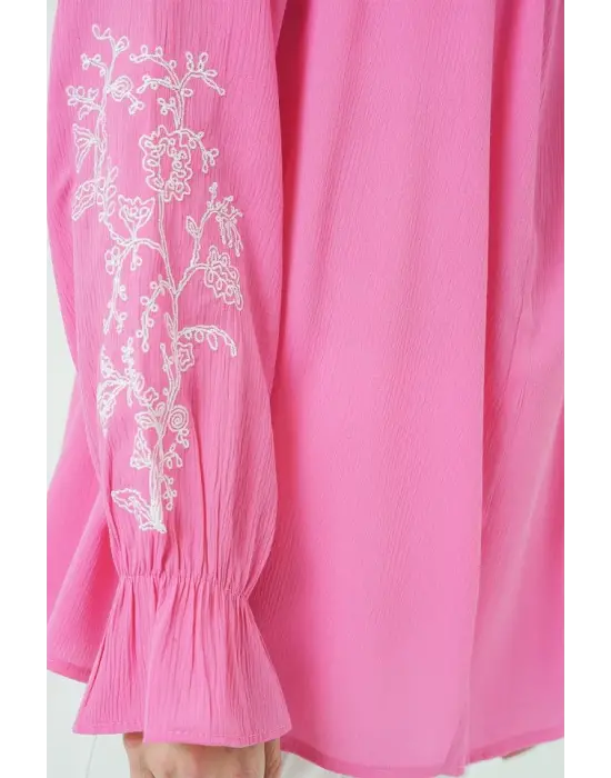 Nakışlı Örme Bluz 941 - Pembe
