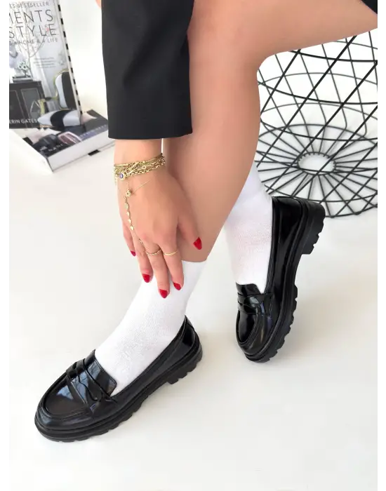 Omarı Siyah Rugan Oxford Ayakkabı