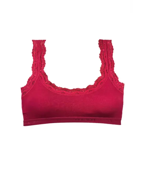 Omarı Zarif Dantel Nakışlı Bambu Kadın Büstiyer - Bordo