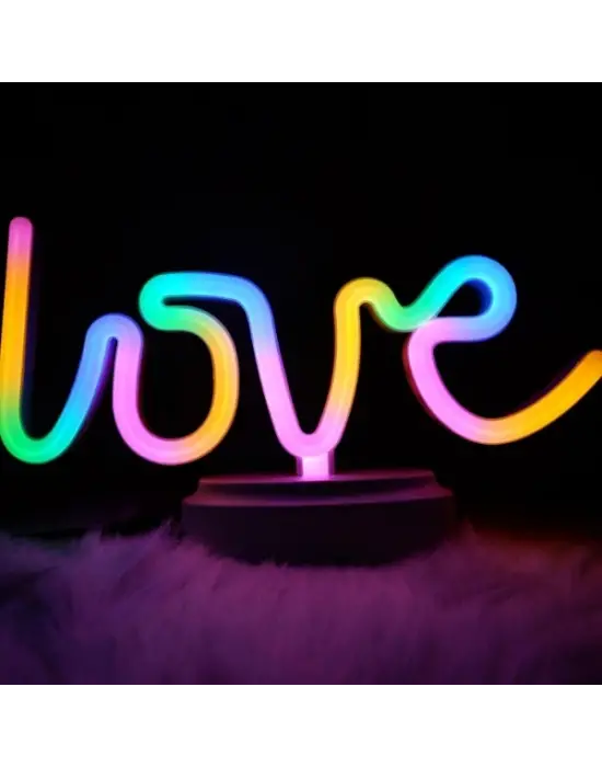 Neon Işıklı Love Yazılı Masa Gece Lambası