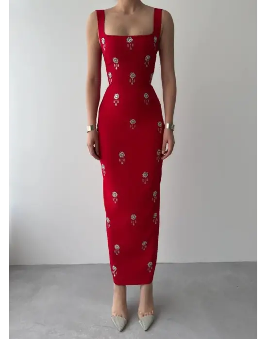 Omarı Doğa İle Uyumlu Taş Desenli Elbise