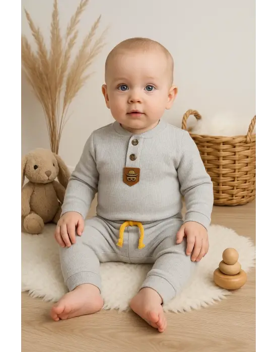 New Waffle Çıtlı Düğmeli 2li Mevsimlik Takım