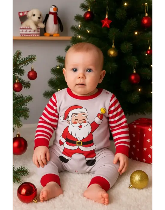 Noel Baba Detaylı Bebek Tulum % 100 Pamuk