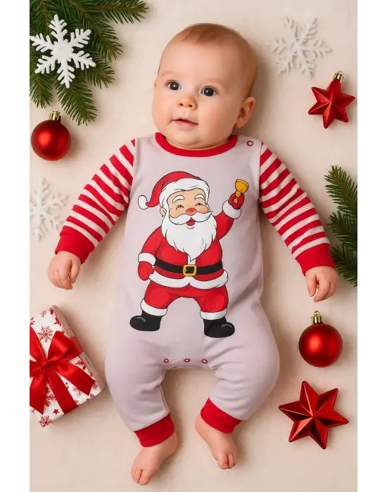 Noel Baba Detaylı Bebek Tulum % 100 Pamuk