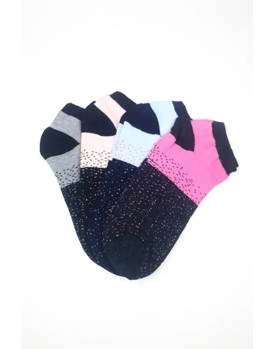 Omarı Yumuşak Pamuklu Yazlık Kadın Bilek Çorabı Nokta Desenli 4 Çift