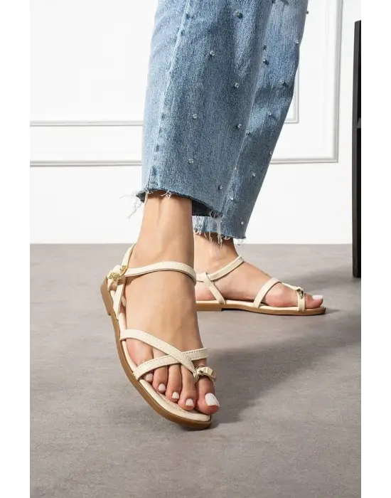 Nordi Bej Cilt Kemerli Sandalet