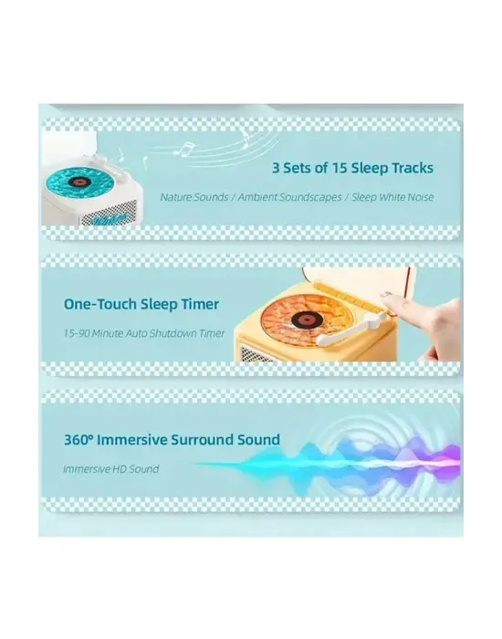 Nostalji Mini Plak Görünümlü Radyolu Bluetooth Hoparlör 3d Ses Dalgası Retro Müzik Plak Beyaz