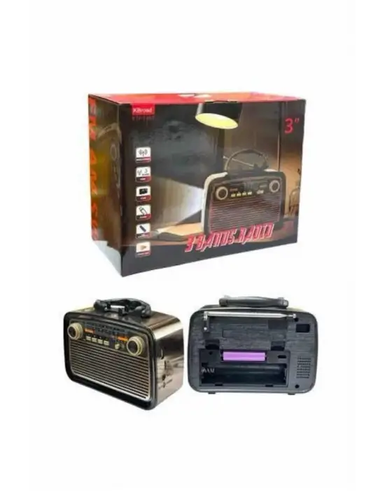 Nostalji Radyo Bluetooth Hoparlör Usb-sd Kart Giriş Led Fener Işıklı Bataryalı Pilli