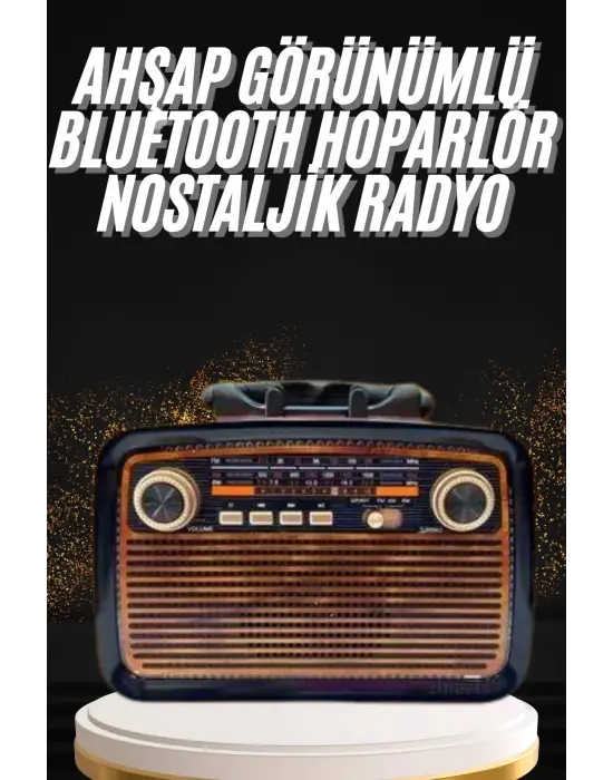 Nostaljik Görünümlü Ahşap Radyo Tf Sd Usb Girişli Led Fener Işıklı