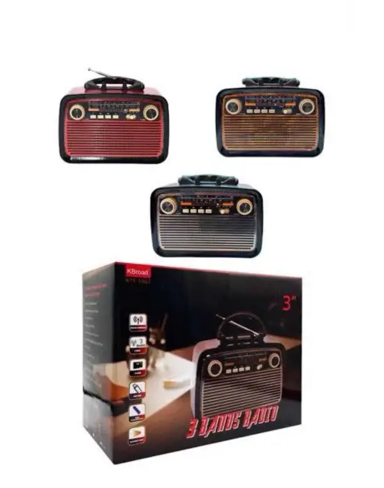 Nostaljik Görünümlü Ahşap Radyo Tf Sd Usb Girişli Led Fener Işıklı