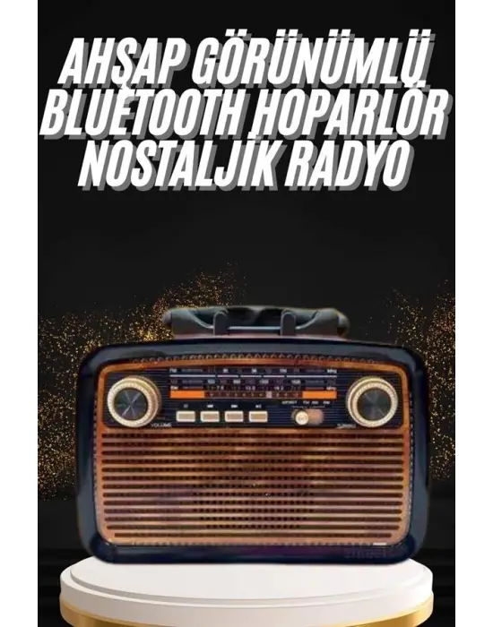 Nostaljik Görünümlü Ahşap Radyo Tf Sd Usb Girişli Led Fener Işıklı