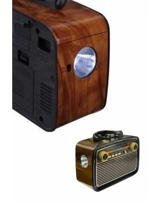 Nostaljik Görünümlü Ahşap Radyo Tf Sd Usb Girişli Led Fener Işıklı