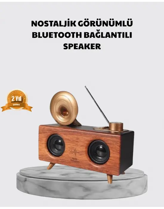 Nostaljik Gramofon Bluetooth Hoparlör – Fm Radyo + Usb + Sd Kart Destekli