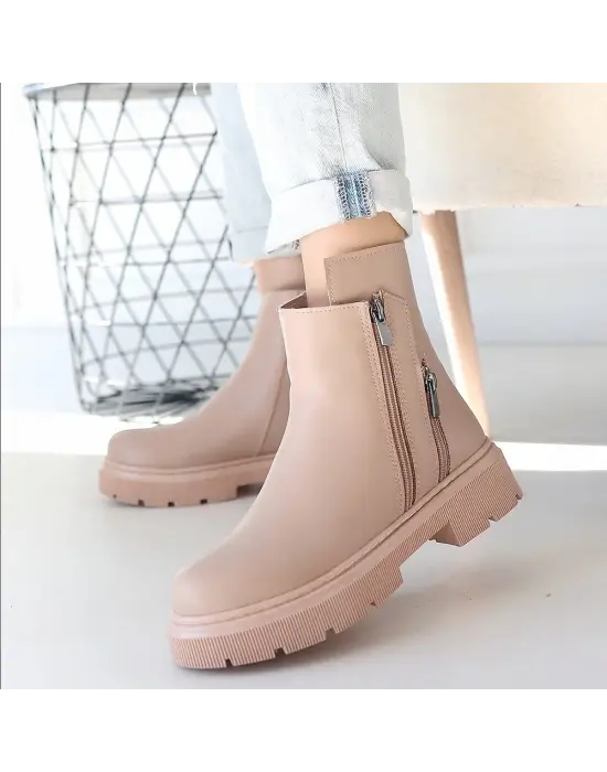 Omarı Nude Fermuar Detaylı Cilt Bot