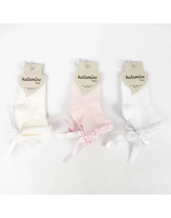 Oben Aks Kız Bebek Soket Çorap K48019 Asorti