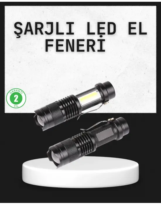 Odak Ayarlı 2000 Lümen Şarjlı Led El Feneri