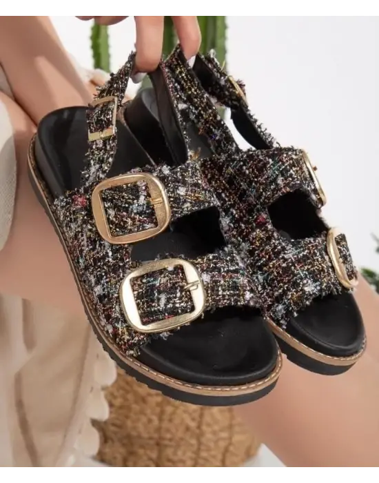 Trend Siyah Simli Sandalet