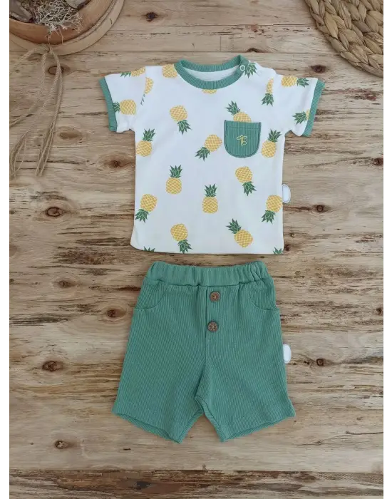 Omarı Ananas Desenli Bebek Takımı Yeşil