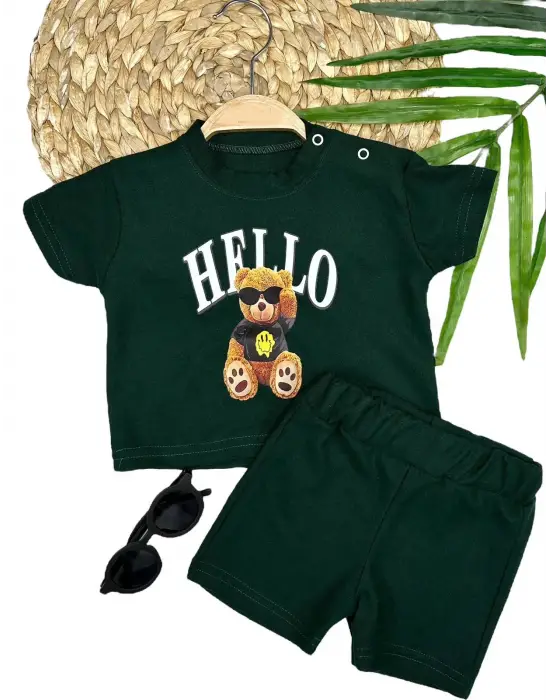 Omarı Ayıcık Baskılı Erkek Bebek Takımı