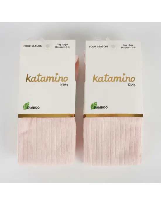 Omarı Bambu Dokulu Çocuk Külotlu Çorap - Pudra