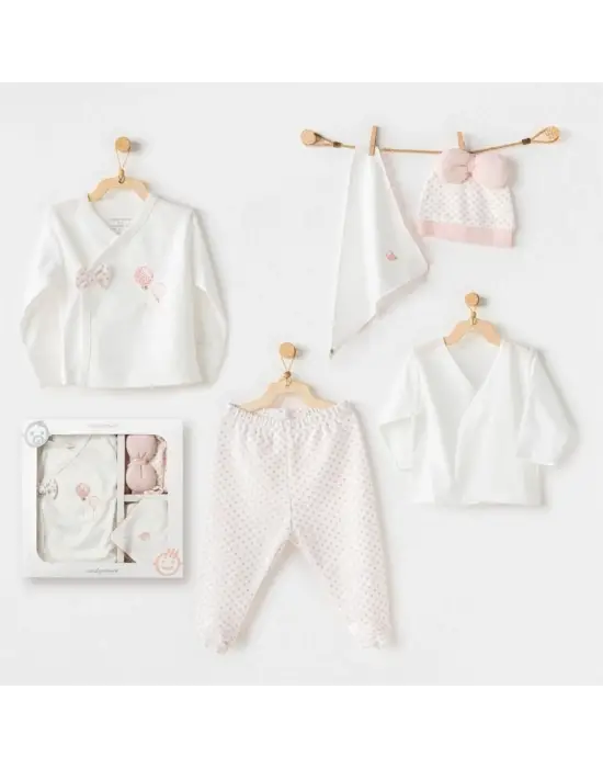 Omarı Bebek Hastane Çıkış Seti Pembe Balon Desenli 5 Parça