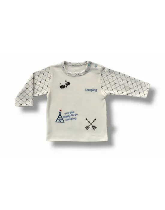 Omarı Camping Temalı Uzun Kollu Erkek Bebek Takımı 3lü Set Ekru